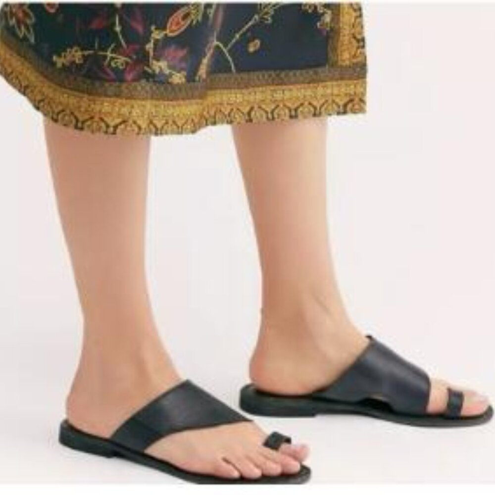 Free People Black Leather Hobo Sandals, Size 36